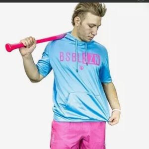 BSBL SZN Baseball Lifestyle 101 Blue Short Sleeve Hoodie, size men’s medium